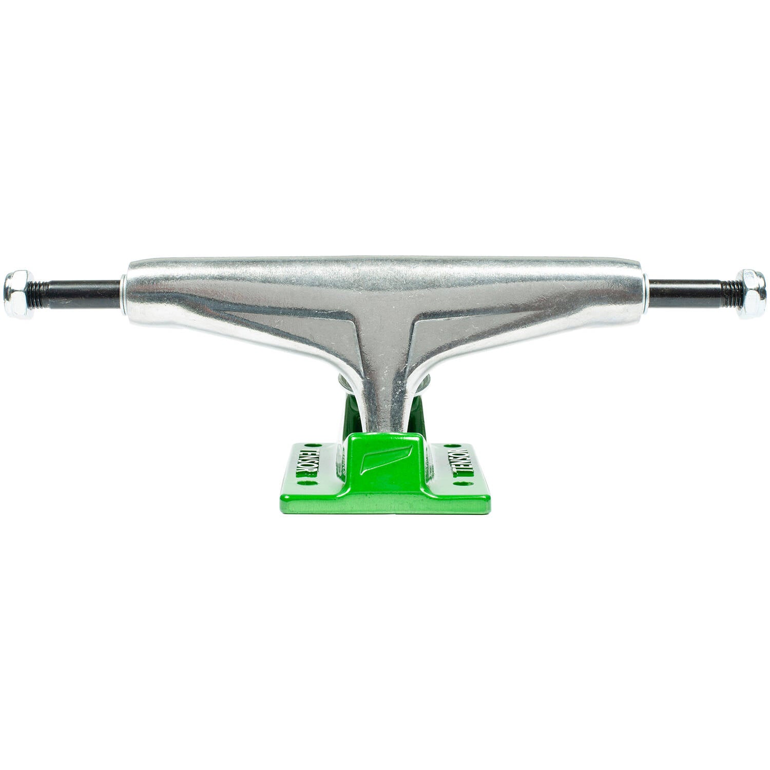 Tensor Alum Stencil Mirror Skateboard Trucks - Raw/Green 5.25"