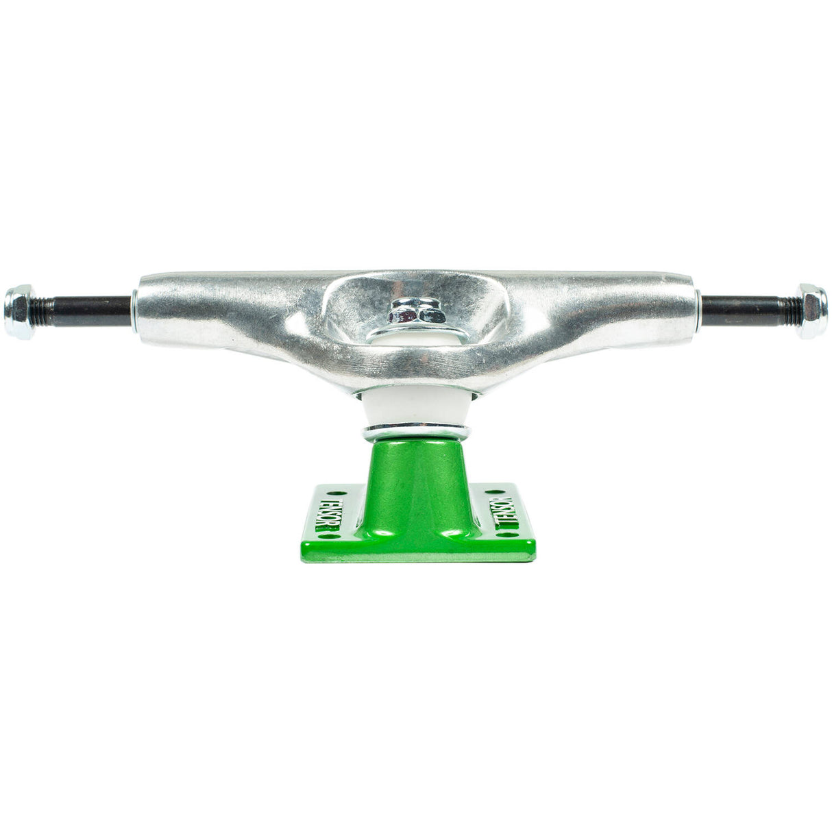 Tensor Alum Stencil Mirror Skateboard Trucks - Raw/Green 5.5"