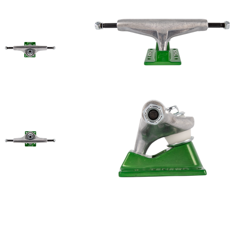 Tensor Alum Stencil Mirror Skateboard Trucks - Raw/Green 5.5"