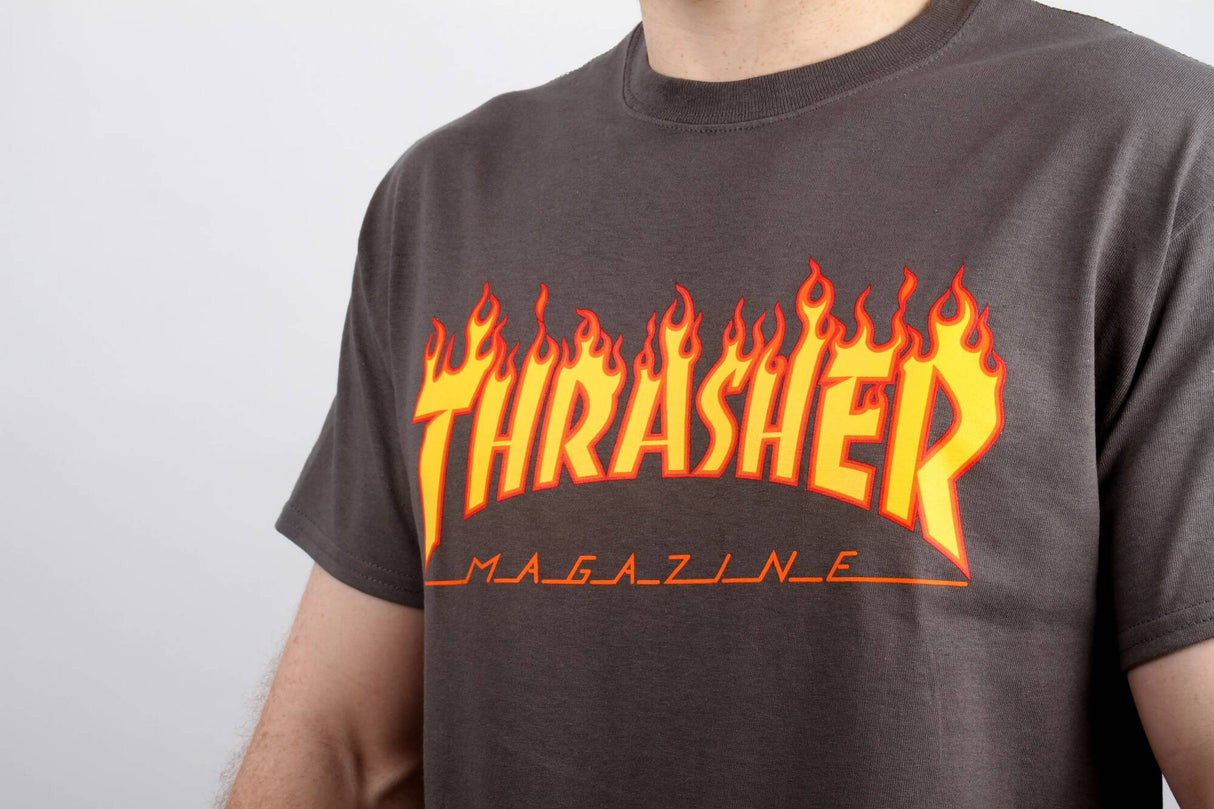 Thrasher Flame Logo T Shirt - Charcoal