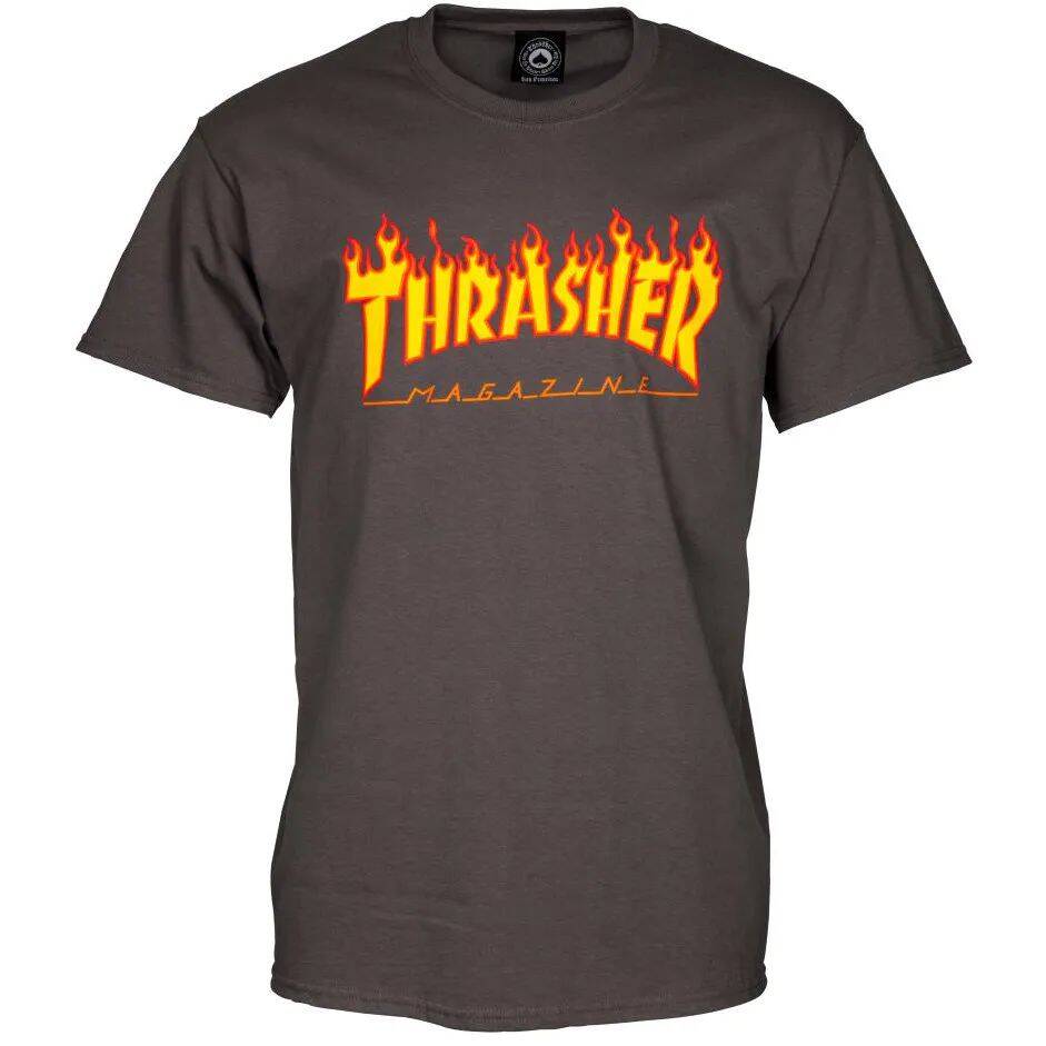 Thrasher Flame Logo T Shirt - Charcoal
