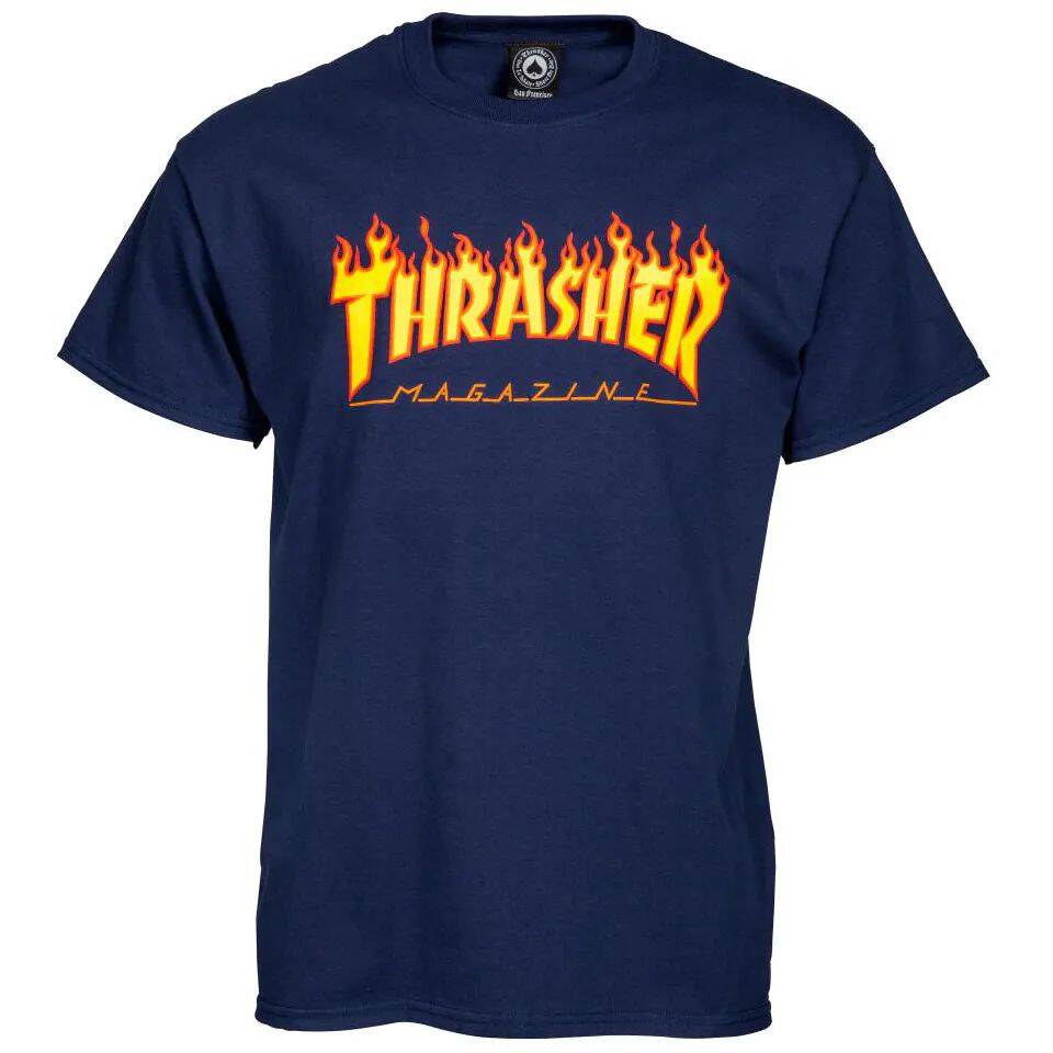 Thrasher Flame Logo T Shirt - Navy