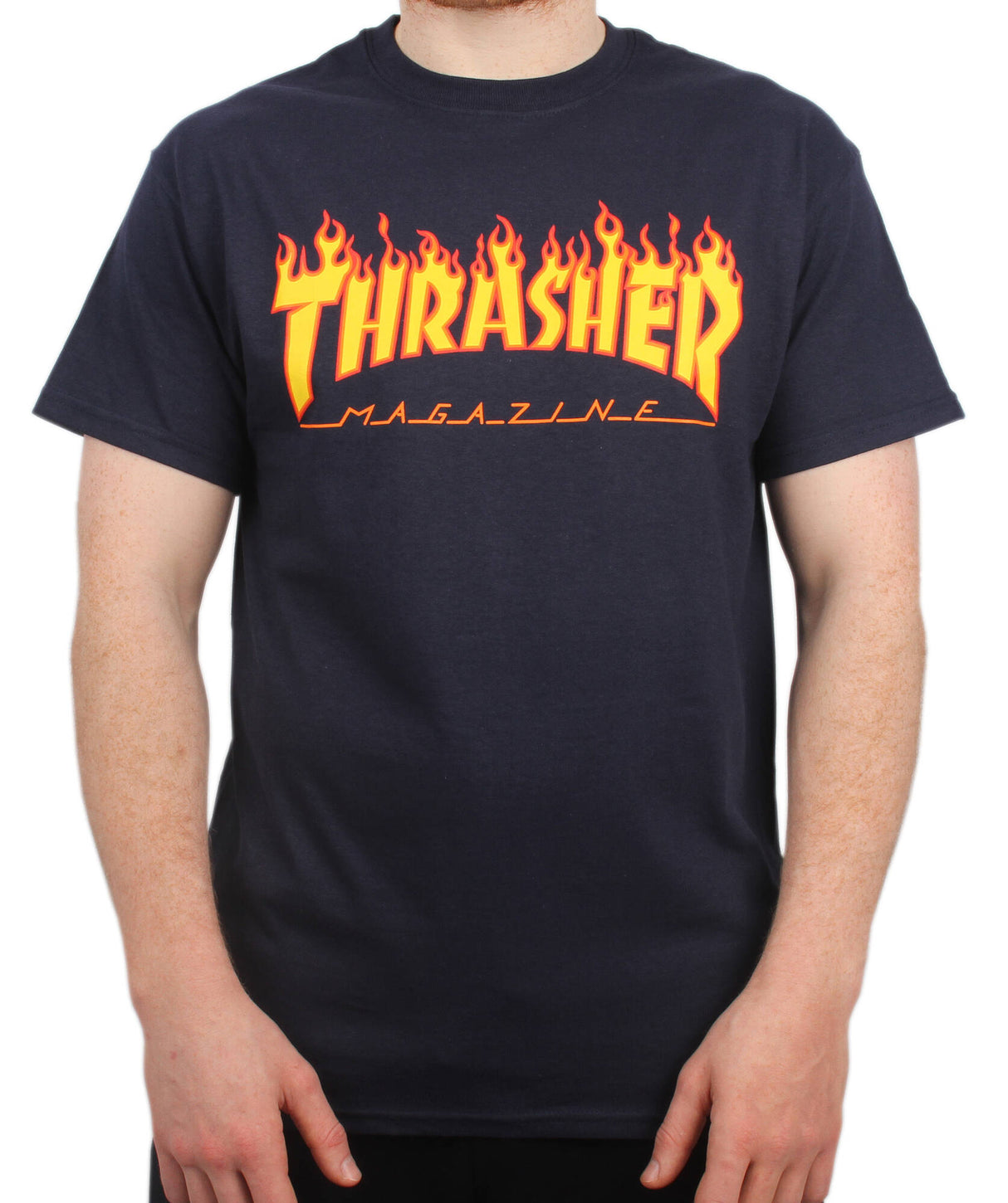 Thrasher Flame Logo T Shirt - Navy SML
