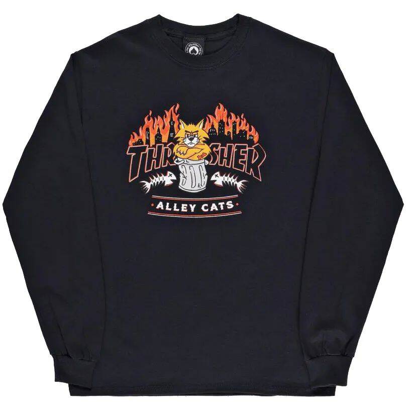 Thrasher Alley Cats Long Sleeve T Shirt - Black