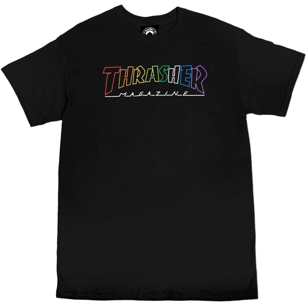 Thrasher Outline Rainbow T Shirt - Black/Multi