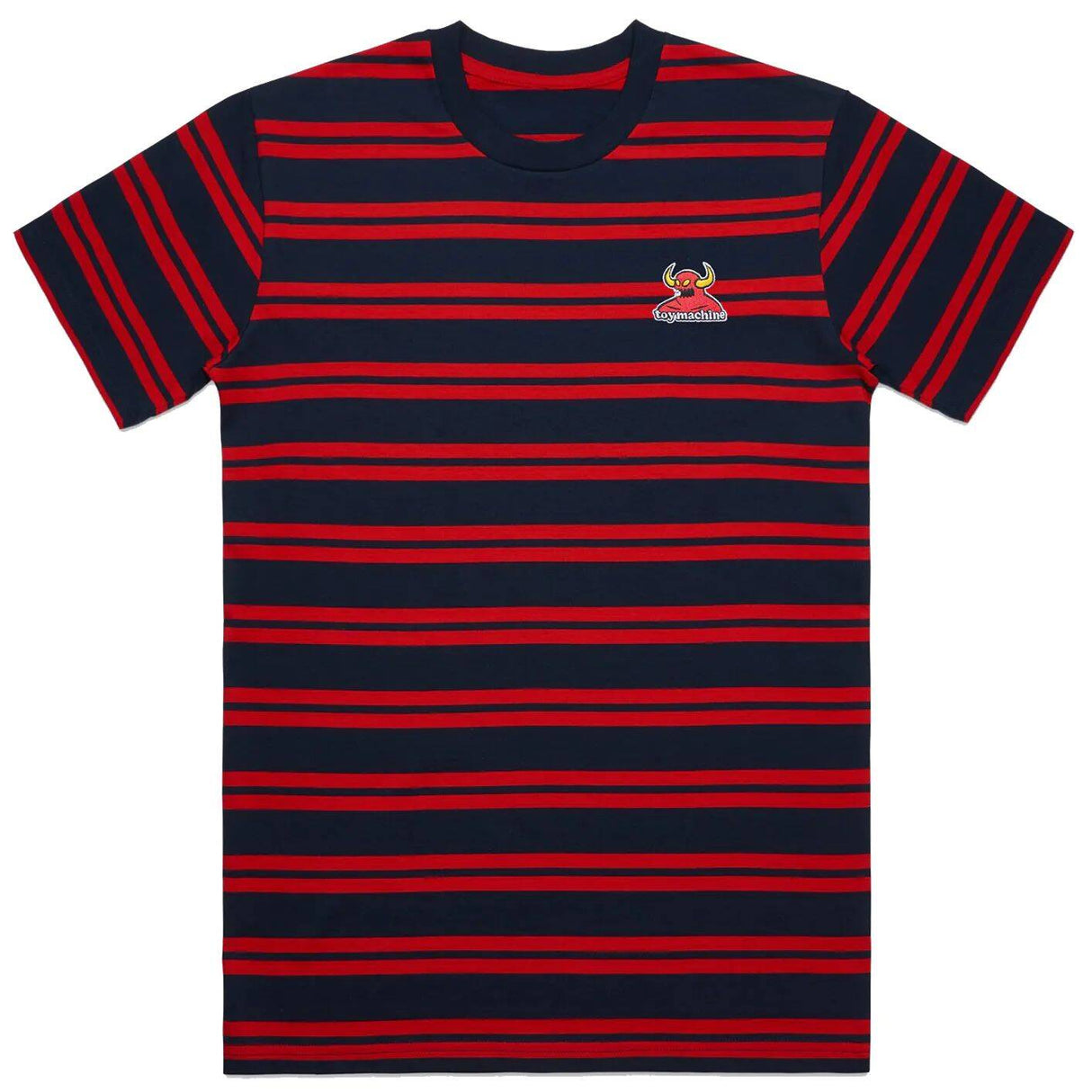 Toy Machine Classic Stripe Embroidered Monster T Shirt - Navy/Red