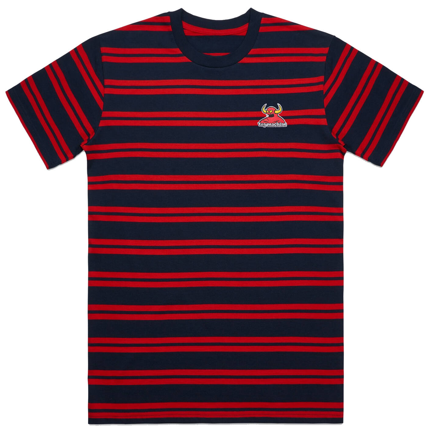 Toy Machine Classic Stripe Embroidered Monster T Shirt - Navy/Red MED