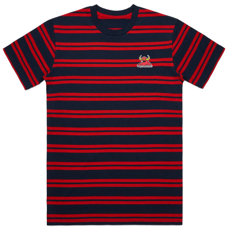 Toy Machine Classic Stripe Embroidered Monster T Shirt - Navy/Red MED