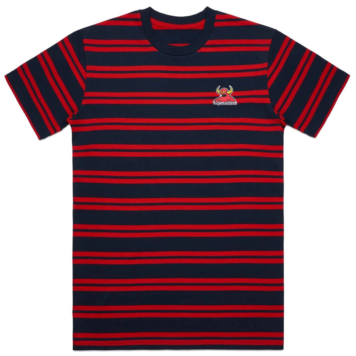 Toy Machine Classic Stripe Embroidered Monster T Shirt - Navy/Red SML