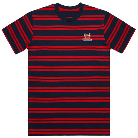 Toy Machine Classic Stripe Embroidered Monster T Shirt - Navy/Red XL
