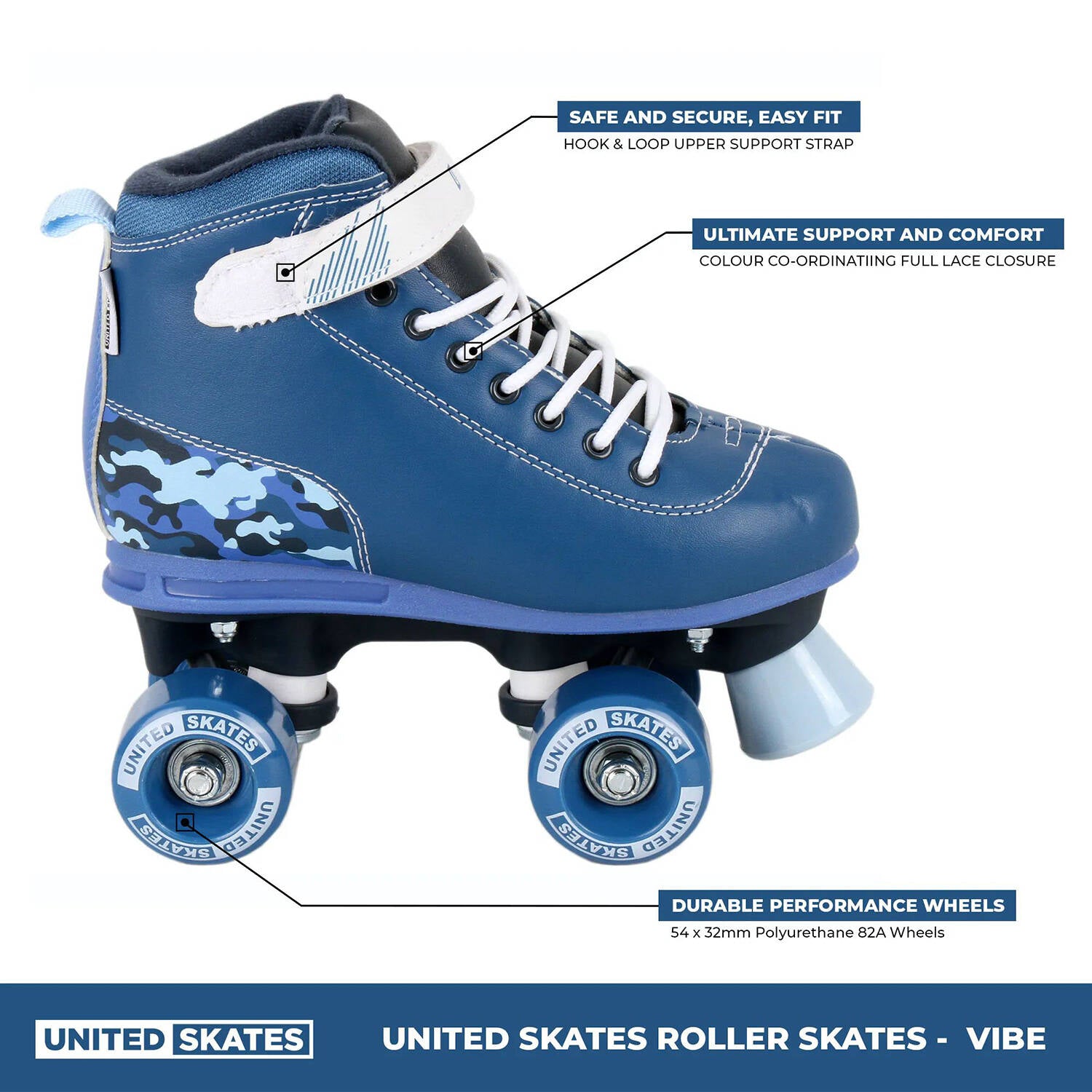 United Skates Vibe Quad Roller Skates - Camo Blue