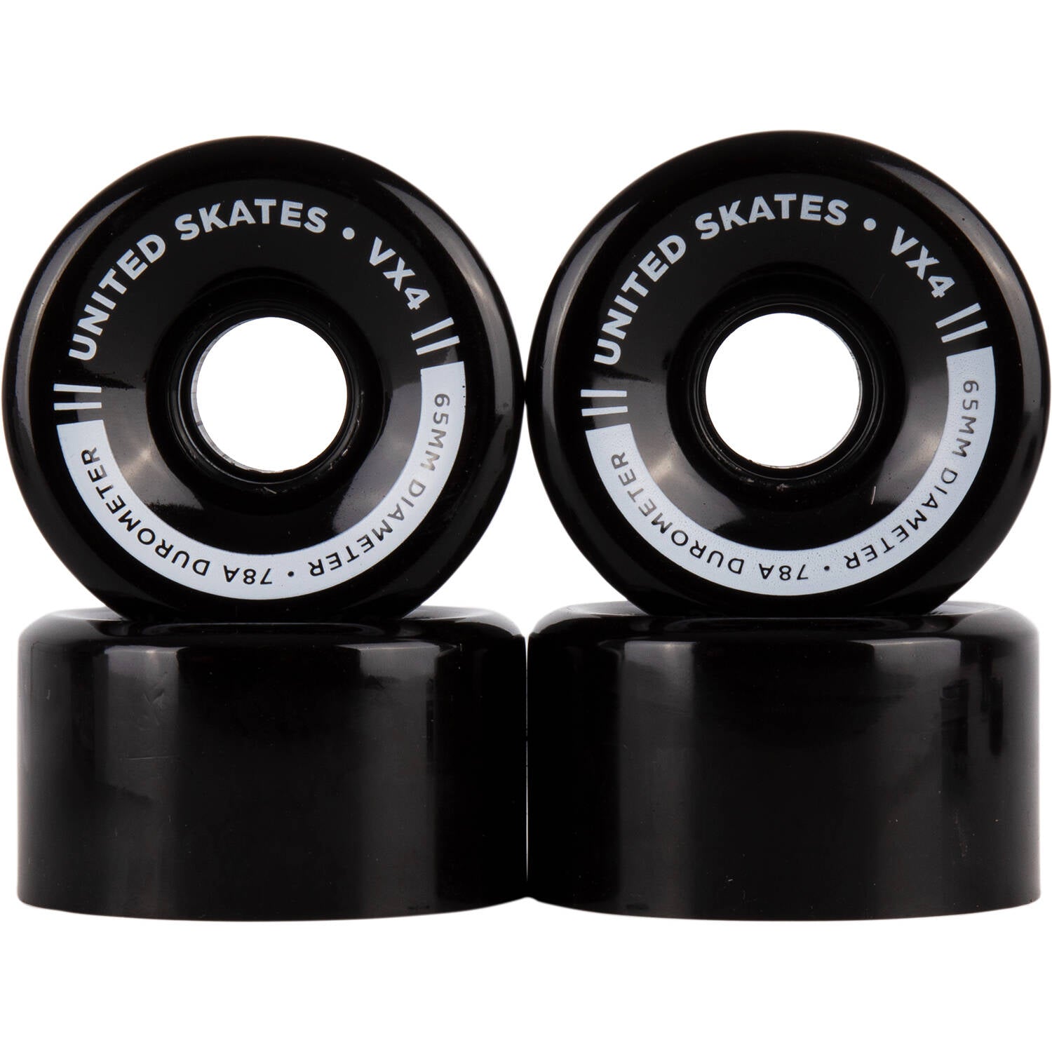 United Skates VX4 65mm x 36mm 78A Quad Roller Skate Wheels - Black