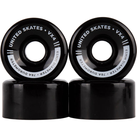 United Skates VX4 65mm x 36mm 78A Quad Roller Skate Wheels - Black