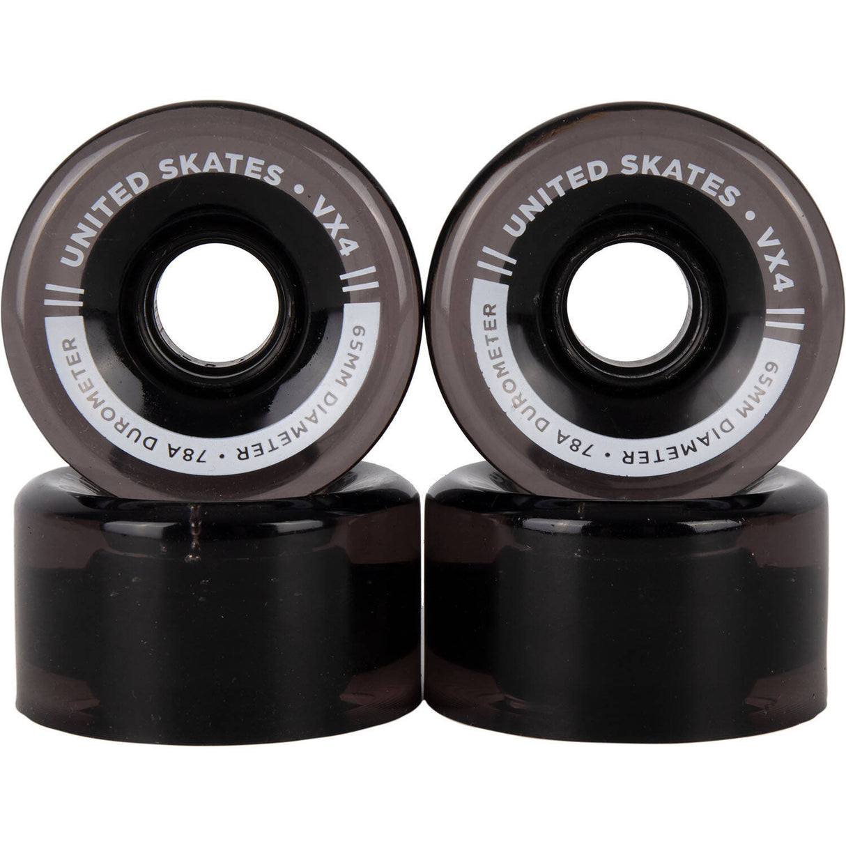 United Skates VX4 65mm x 36mm 78A Quad Roller Skate Wheels - Black Translucent