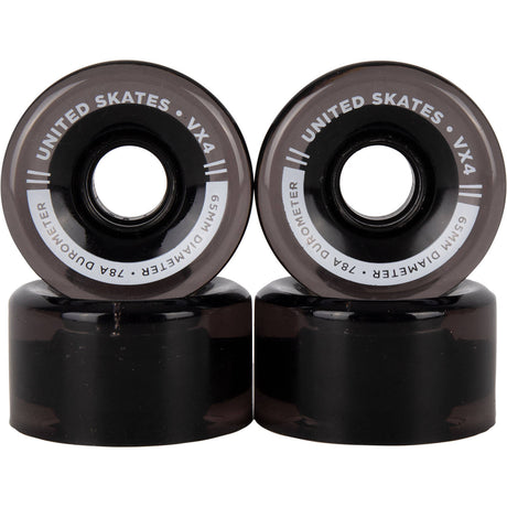United Skates VX4 65mm x 36mm 78A Quad Roller Skate Wheels - Black Translucent