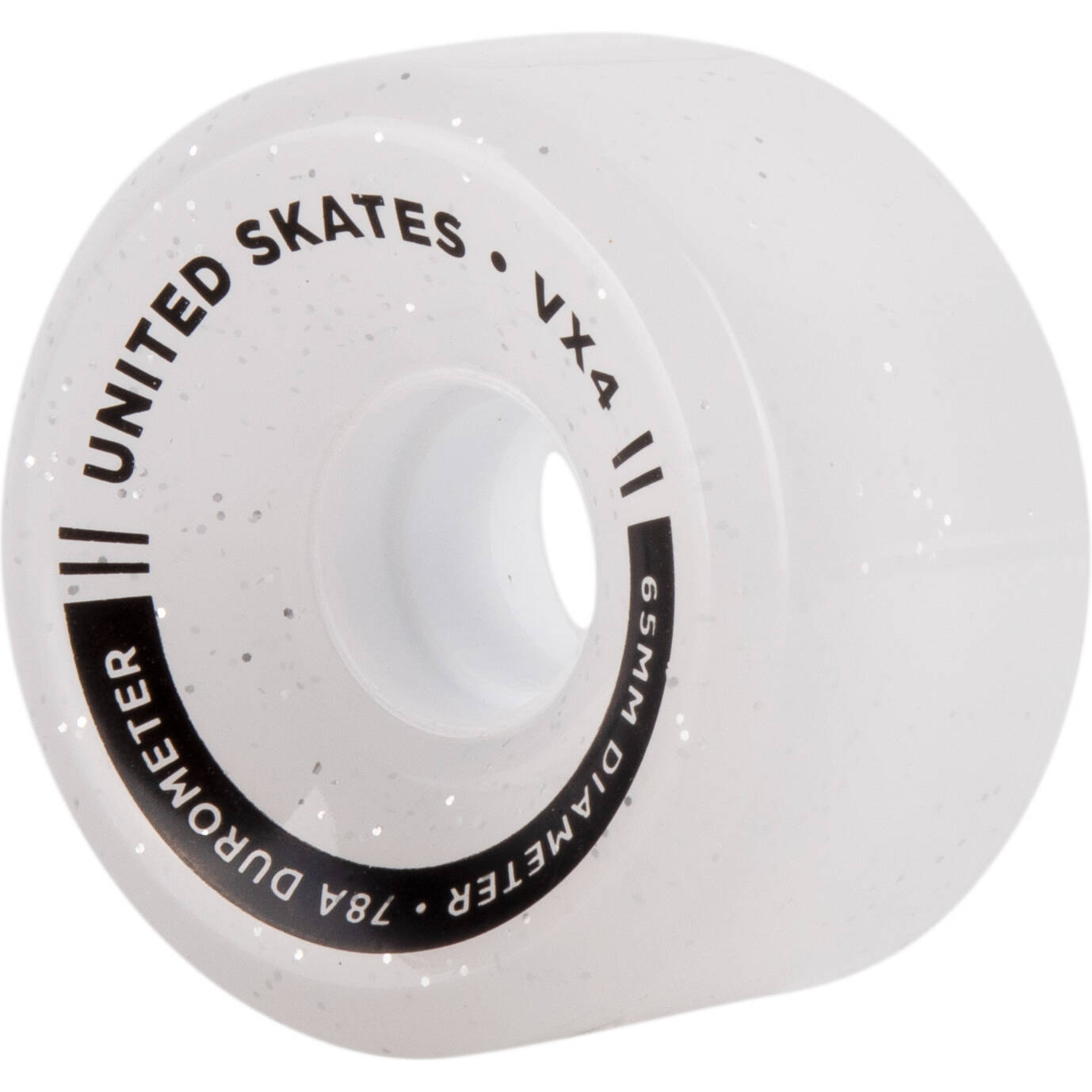 United Skates VX4 Elite 65mm x 36mm 78A Quad Roller Skate Wheels - Clear Glitter