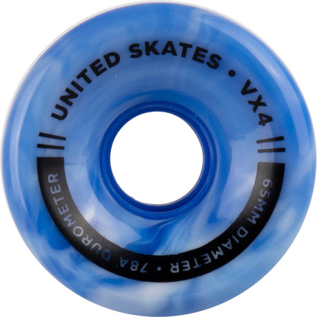 United Skates VX4 Elite 65mm x 36mm 78A Quad Roller Skate Wheels - Marble Blue/White