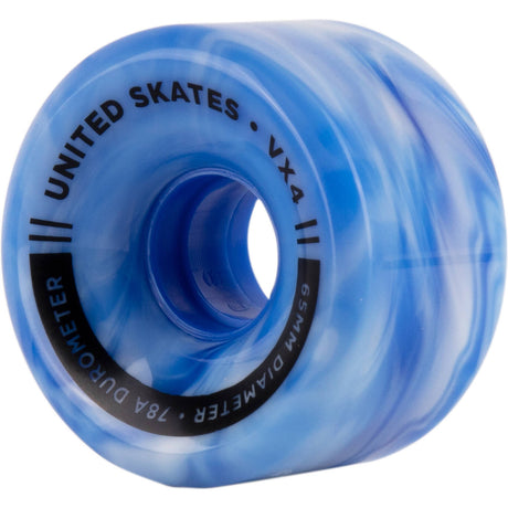 United Skates VX4 Elite 65mm x 36mm 78A Quad Roller Skate Wheels - Marble Blue/White