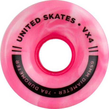 United Skates VX4 Elite 65mm x 36mm 78A Quad Roller Skate Wheels - Marble Pink/White