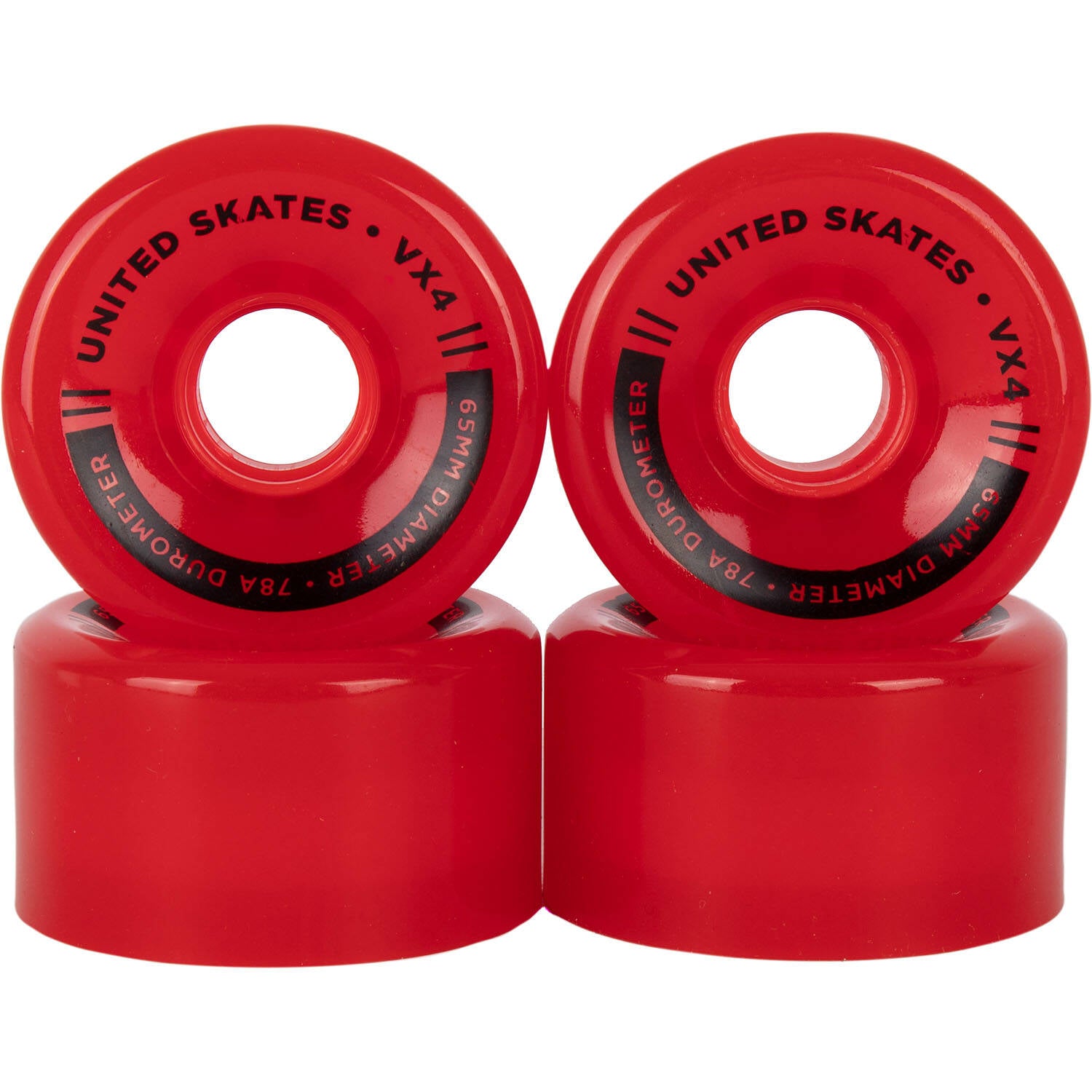 United Skates VX4 65mm x 36mm 78A Quad Roller Skate Wheels - Red Translucent