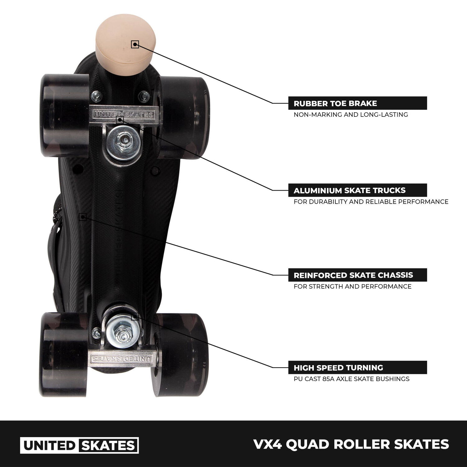 United Skates VX4 Elite Quad Roller Skates - Smoke