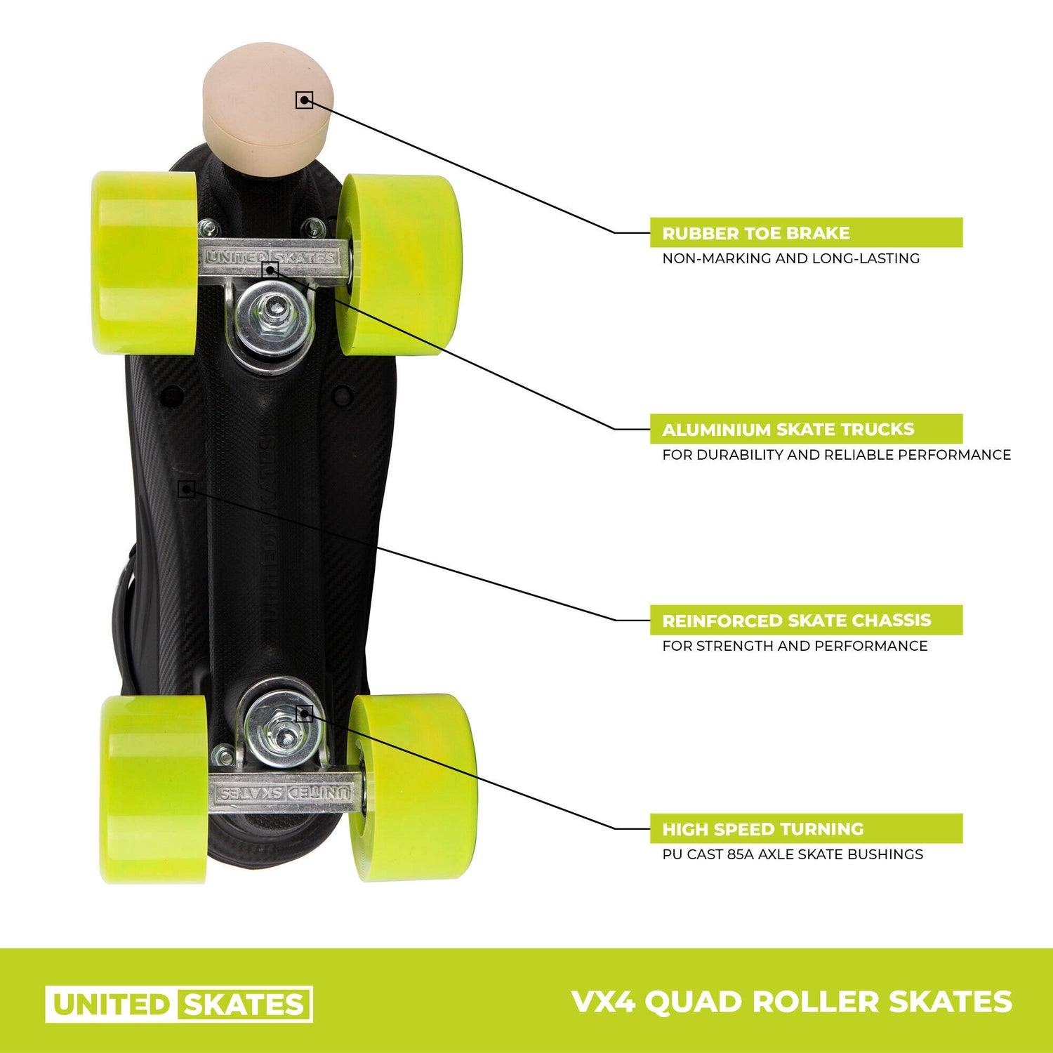 United Skates VX4 Elite Quad Roller Skates - Lime