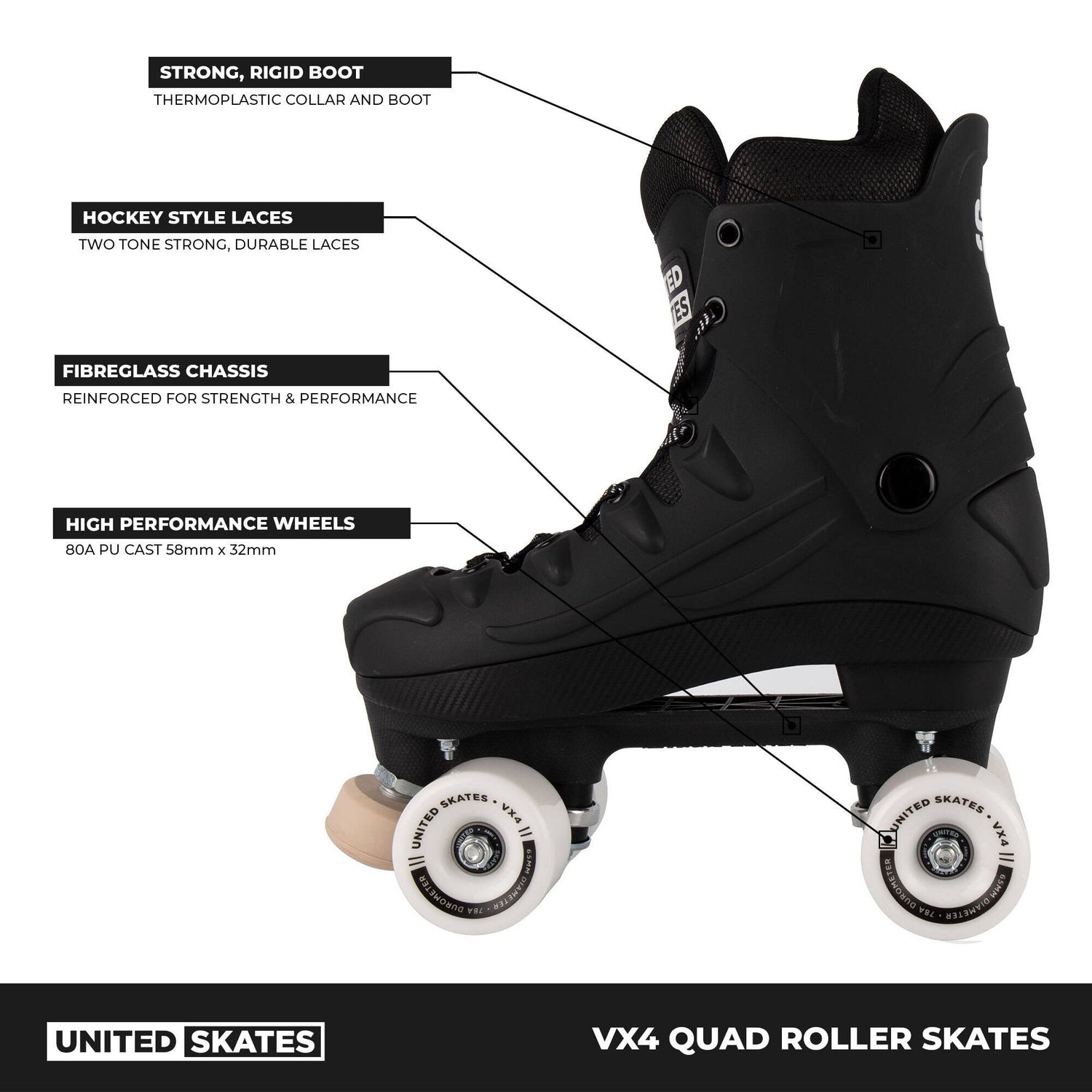 United Skates VX4 Elite Quad Roller Skates - White