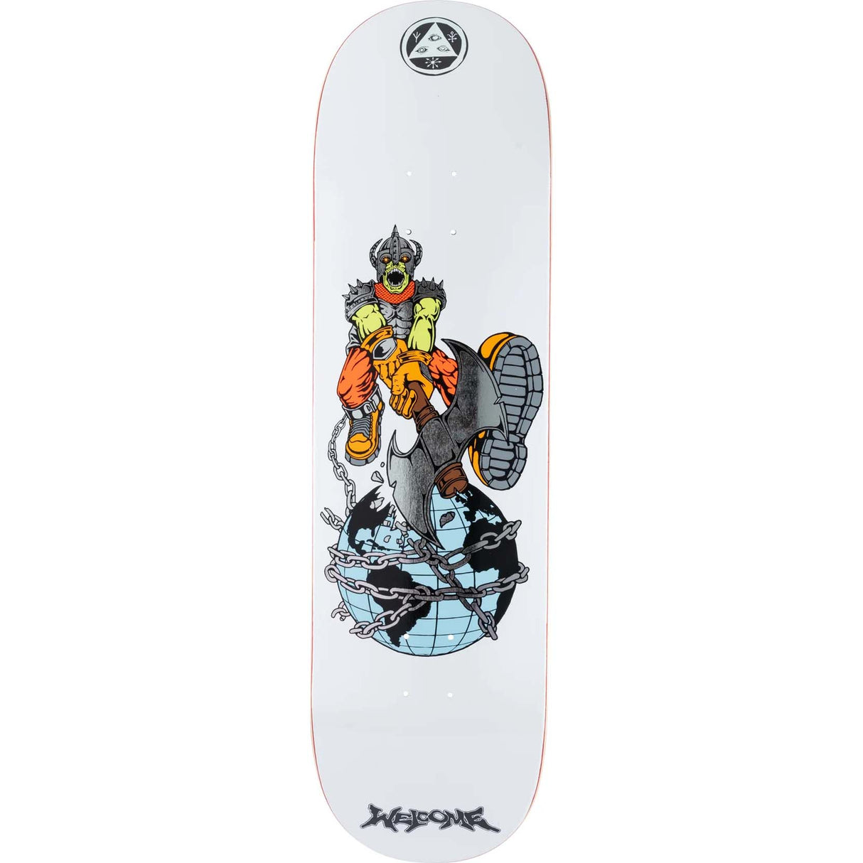 Welcome Unchained On Evil Twin Skateboard Deck - White/Silver Foil 8.75"
