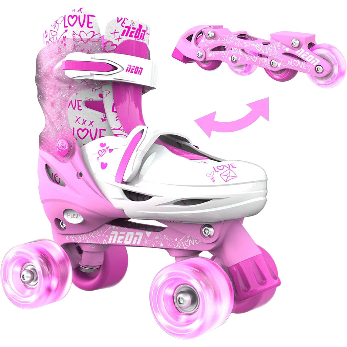 Yvolution Neon Combo 2-In-1 Adjustable Roller Skates - Pink (UK 2 - UK 5)