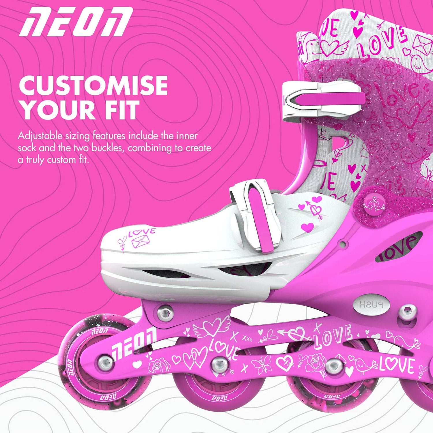Yvolution Neon Combo 2-In-1 Adjustable Roller Skates - Pink (UK 2 - UK 5)
