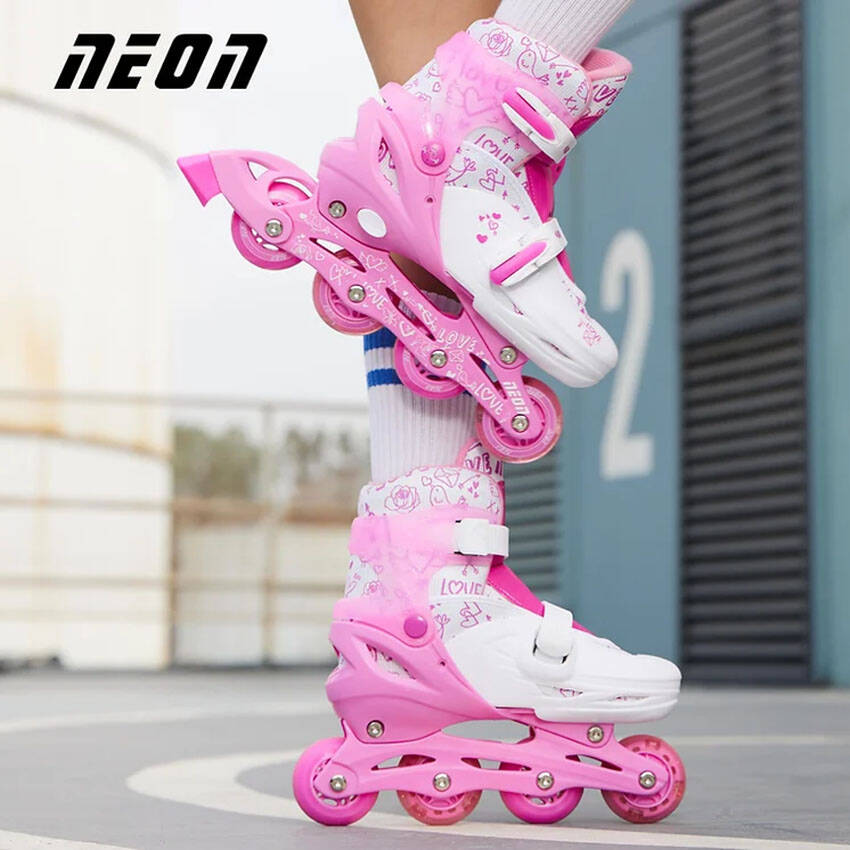 Yvolution Neon Combo 2-In-1 Adjustable Roller Skates - Pink (UK 2 - UK 5)