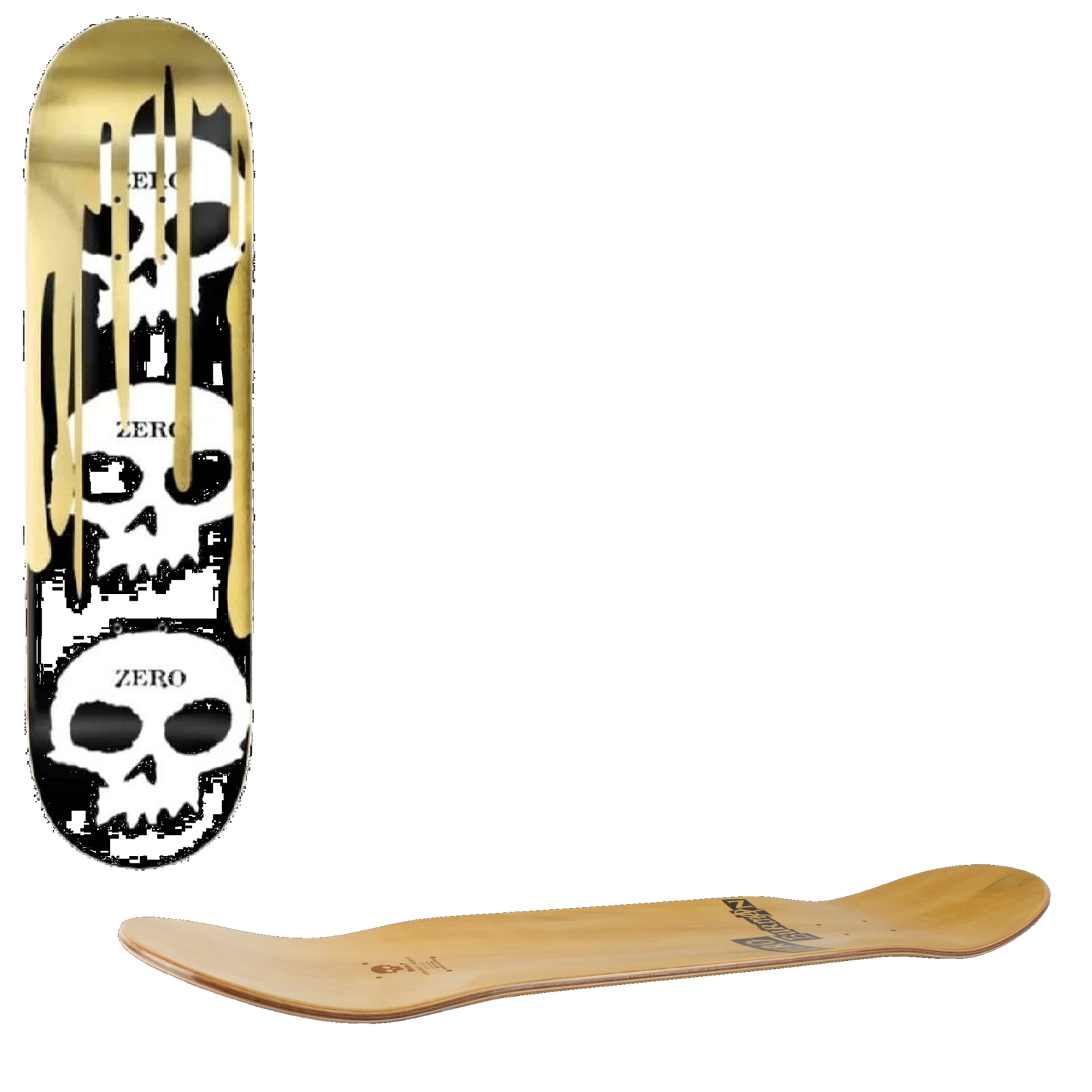 Zero 3 Skull Blood Foil Skateboard Deck - Black/White/Gold 8.25''