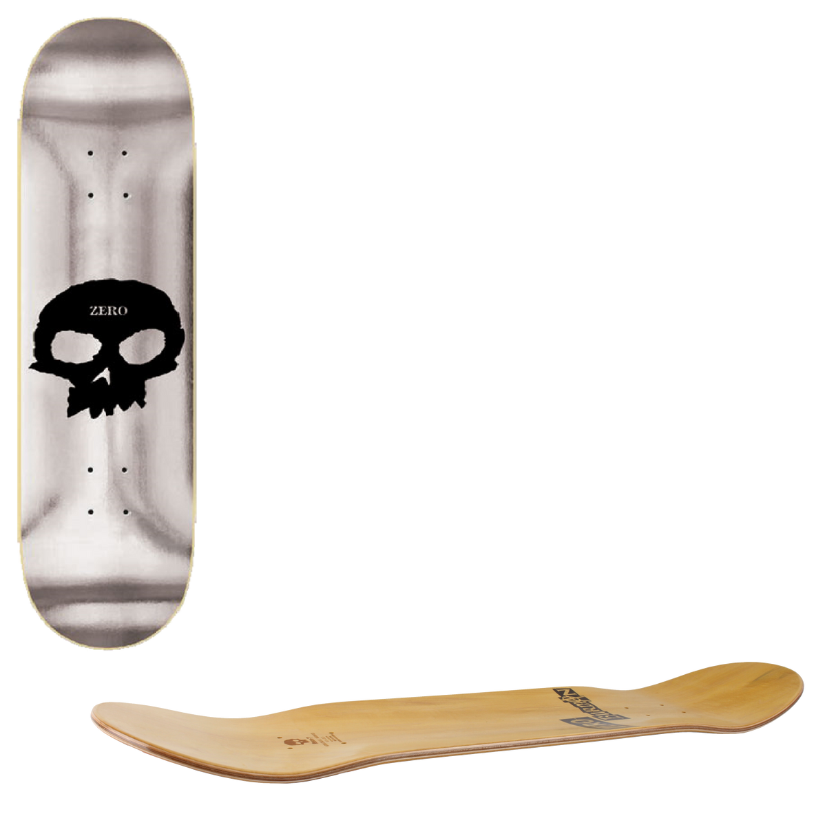 Zero Foiled Single Skull Skateboard Deck - Silver 8"