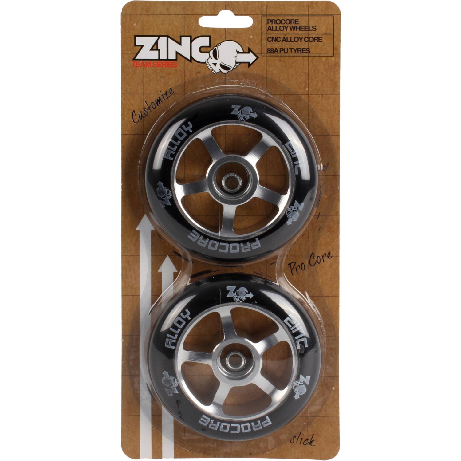 Zinc Pro Core 100mm Scooter Wheel - Silver (Pair)