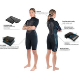 Dakine Womens Tall Quantum Back Zip Shorty 2/2mm F/L Wetsuit - Black/Grey