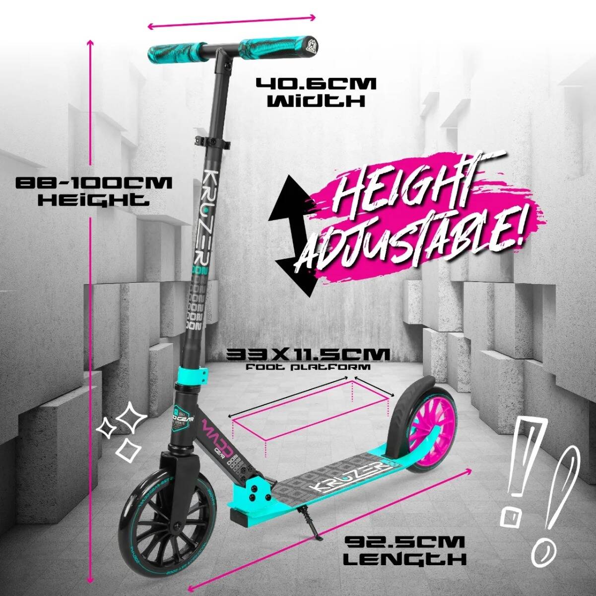 Madd Gear Carve Kruzer 200 V2 Commuter Scooter - Black/Teal