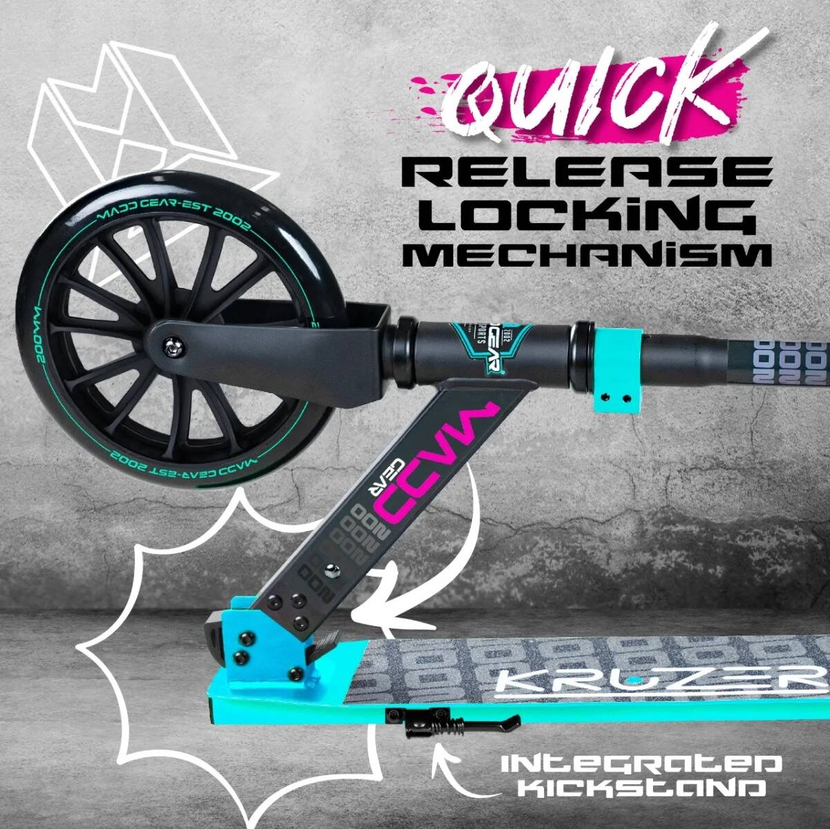 Madd Gear Carve Kruzer 200 V2 Commuter Scooter - Black/Teal
