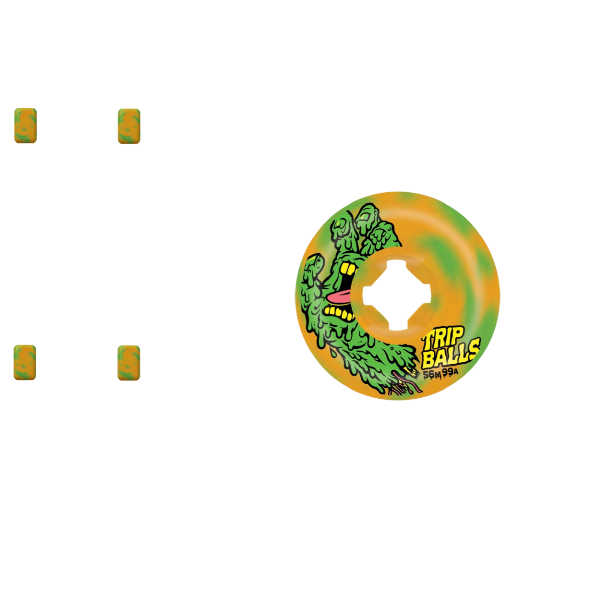 Santa Cruz Slime Balls Face Melter Trip Balls Skateboard Wheels - Green/Orange Swirl 56mm