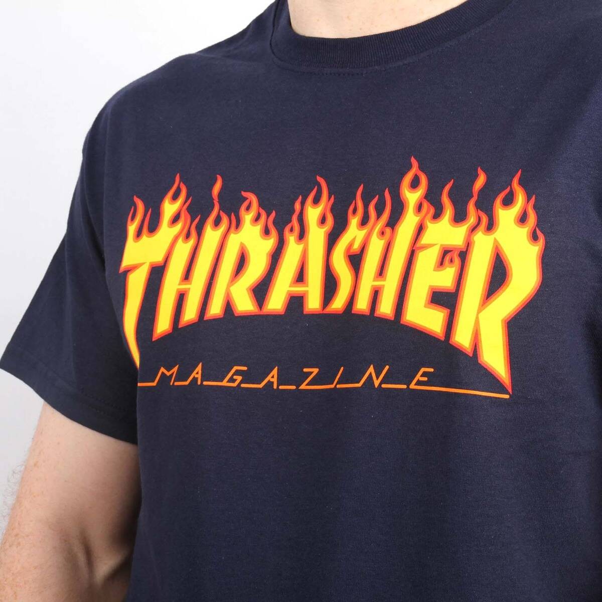 Thrasher Flame Logo T Shirt - Navy