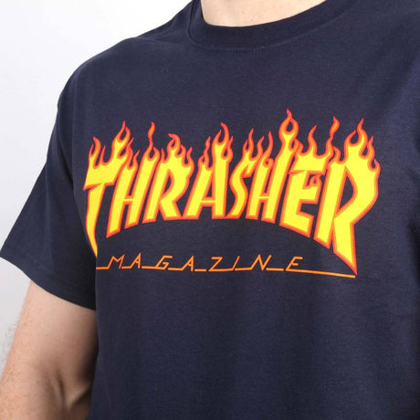Thrasher Flame Logo T Shirt - Navy