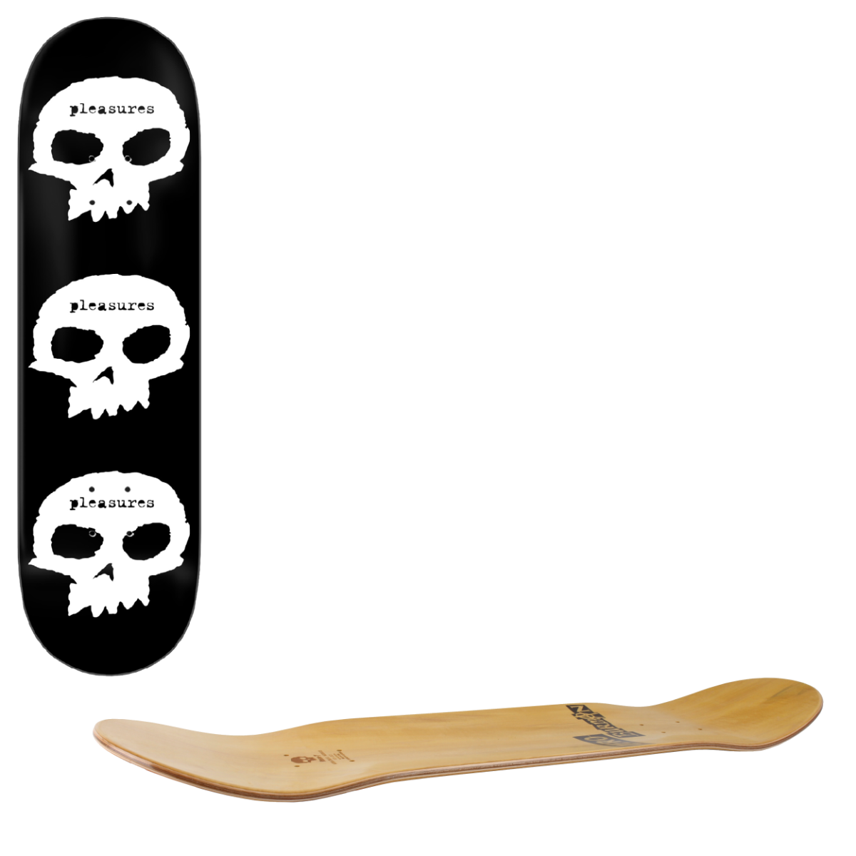 Zero Pleasures Skateboard Deck - 3 Skull 8.25"