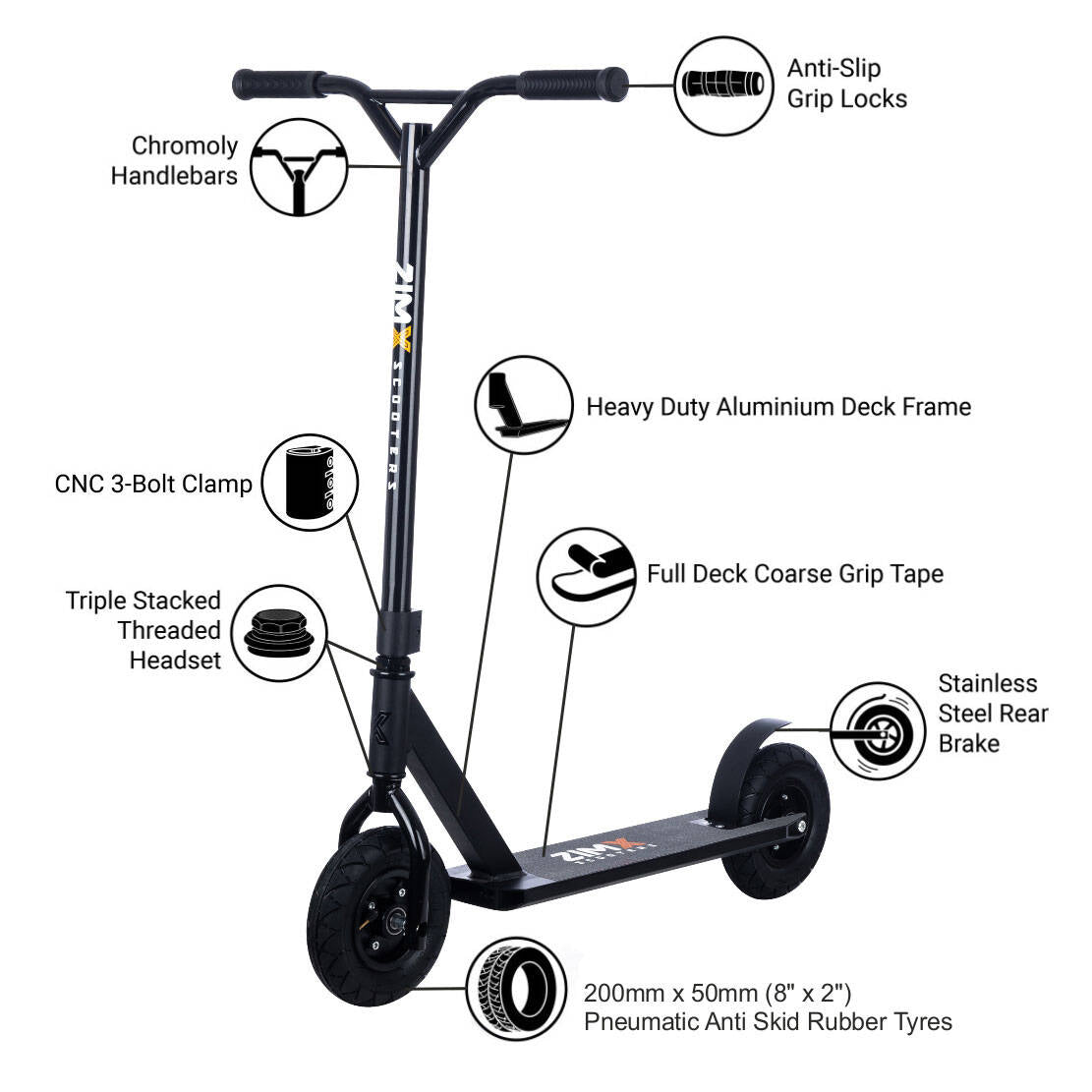 Zimx ZX Track Kids Dirt Scooter - Matte Black